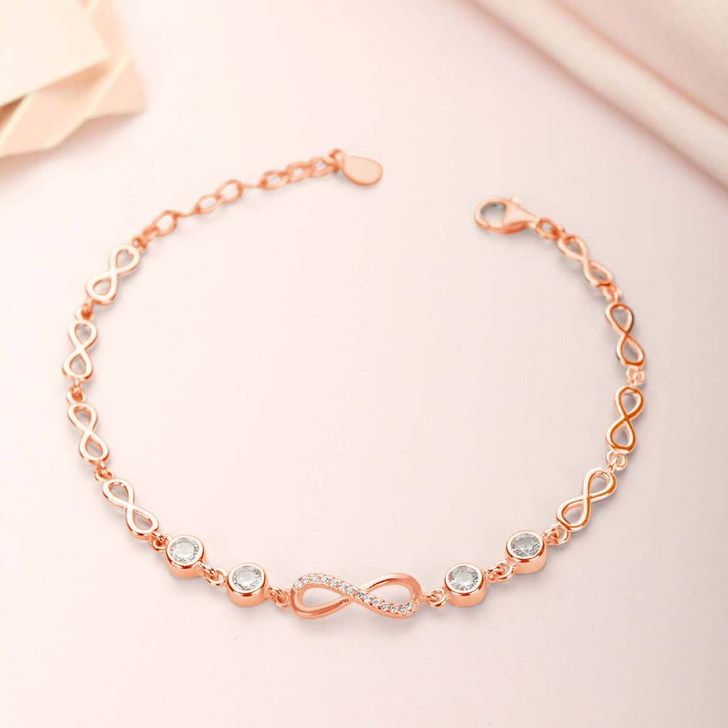 Infinity 925 Silver Bracelet In Rose Gold : BR-80114