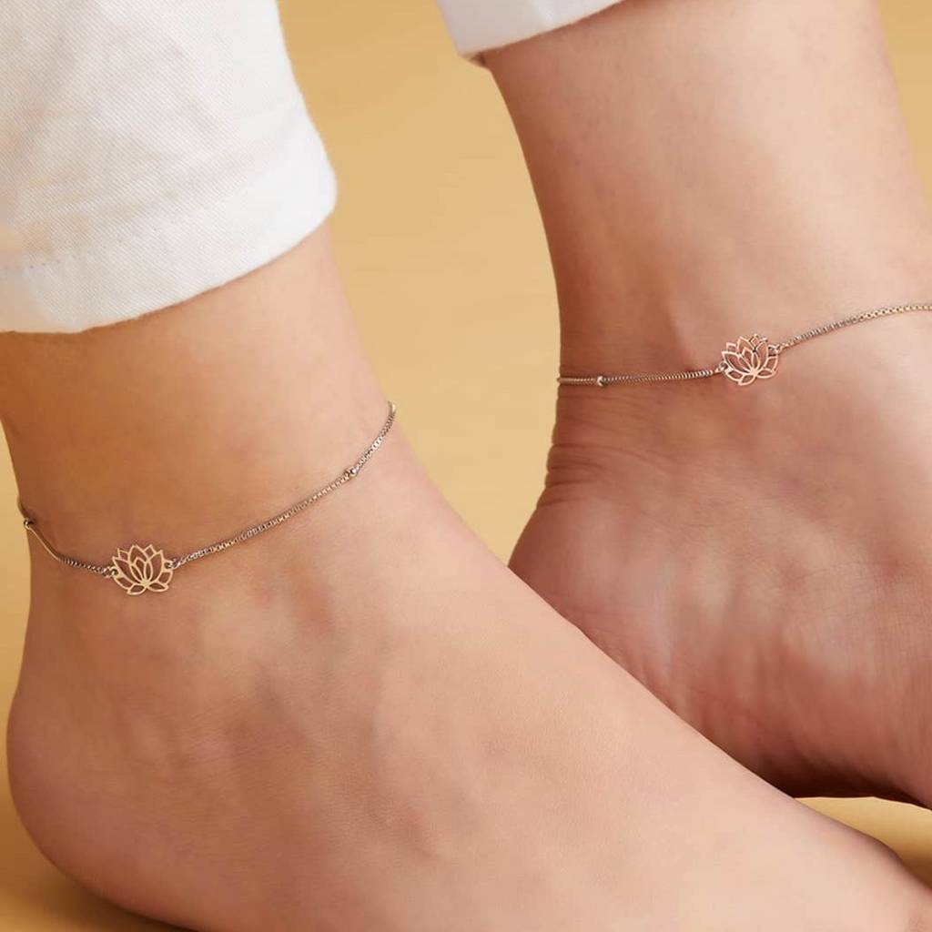 Lotus 925 Sterling Silver Anklets : ANK-60142-PAIR