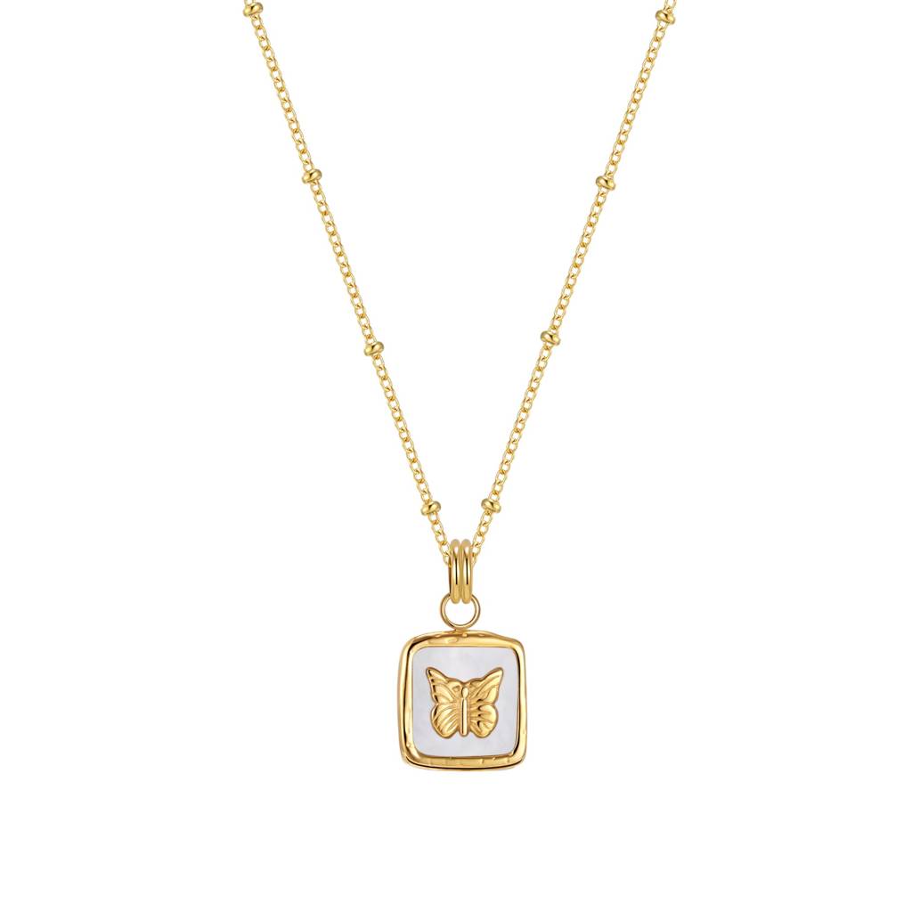 18K Gold Plated Square Butterfly Pendant Necklace : ATO0624P012G