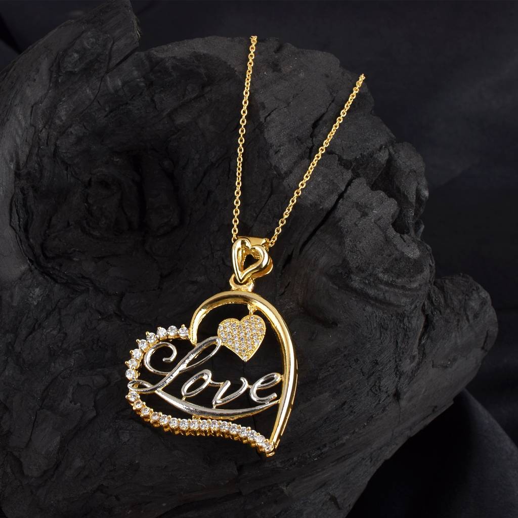 Endless Love Silver Gold Diamonds Pendant : SIPENGJCZ28