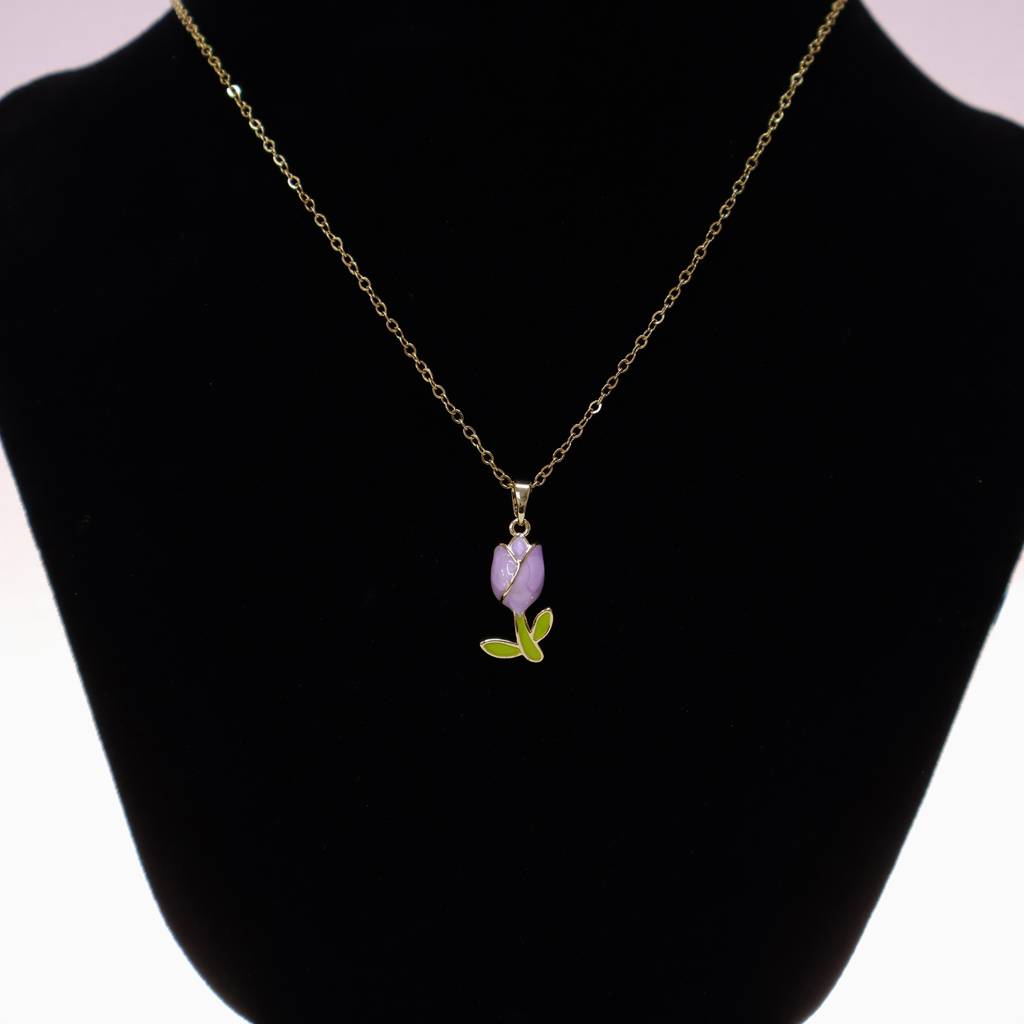 Elegant Purple Flower Pendant Necklace For Women | Gold-Plated Chain With Enamel Floral Charm | Minimal Daily Wear J : LJMN006