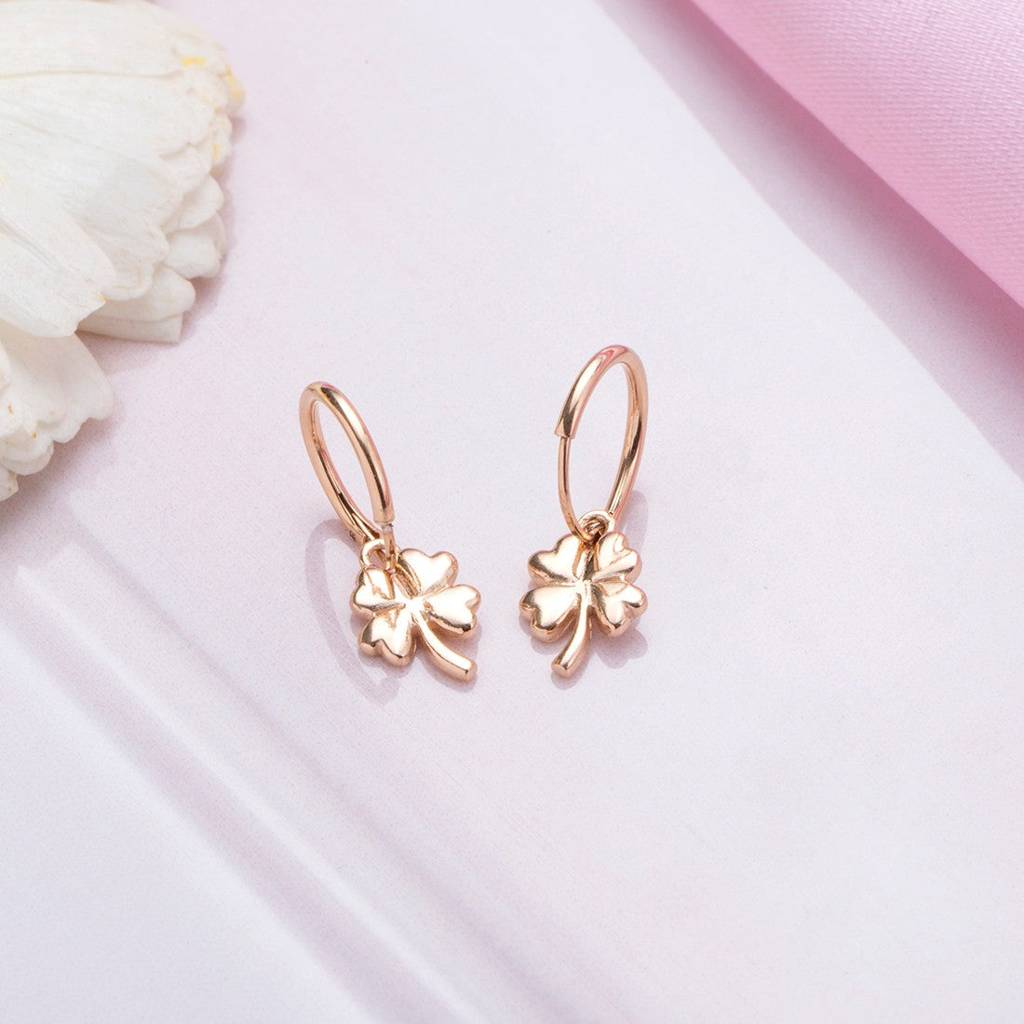 Cutest Quadrifoliate Leaf Rose Gold Plated Earring : EAR-20260