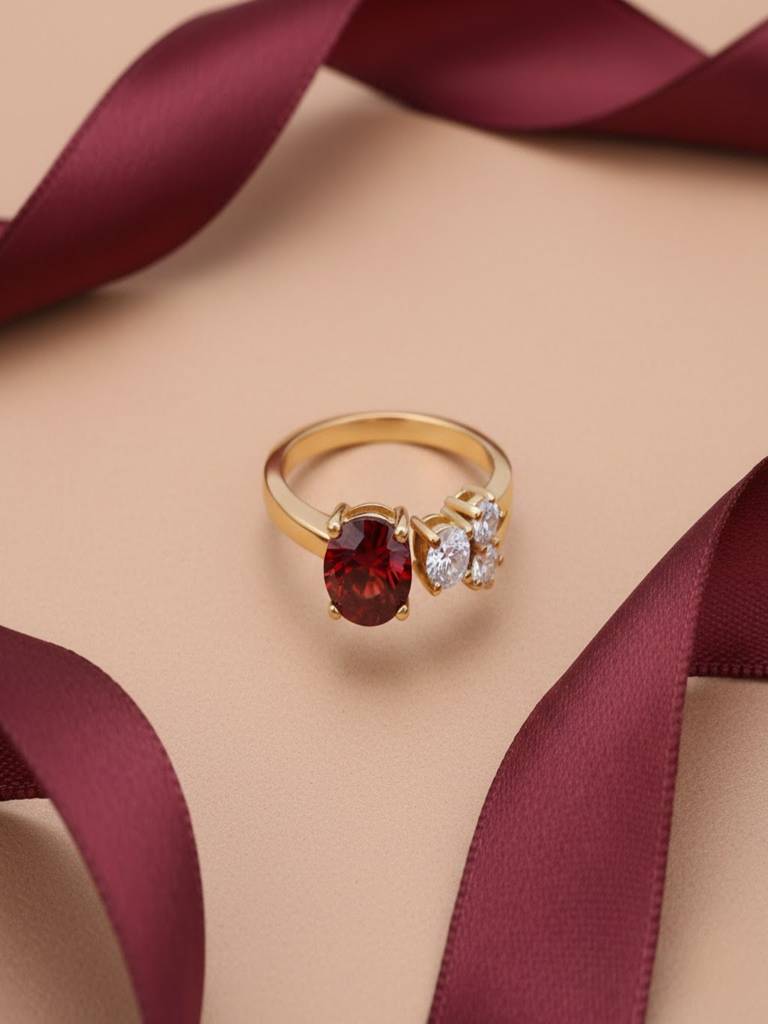 2wist Designs 18K Gold Plated Charming Red Stone Studded Trinity