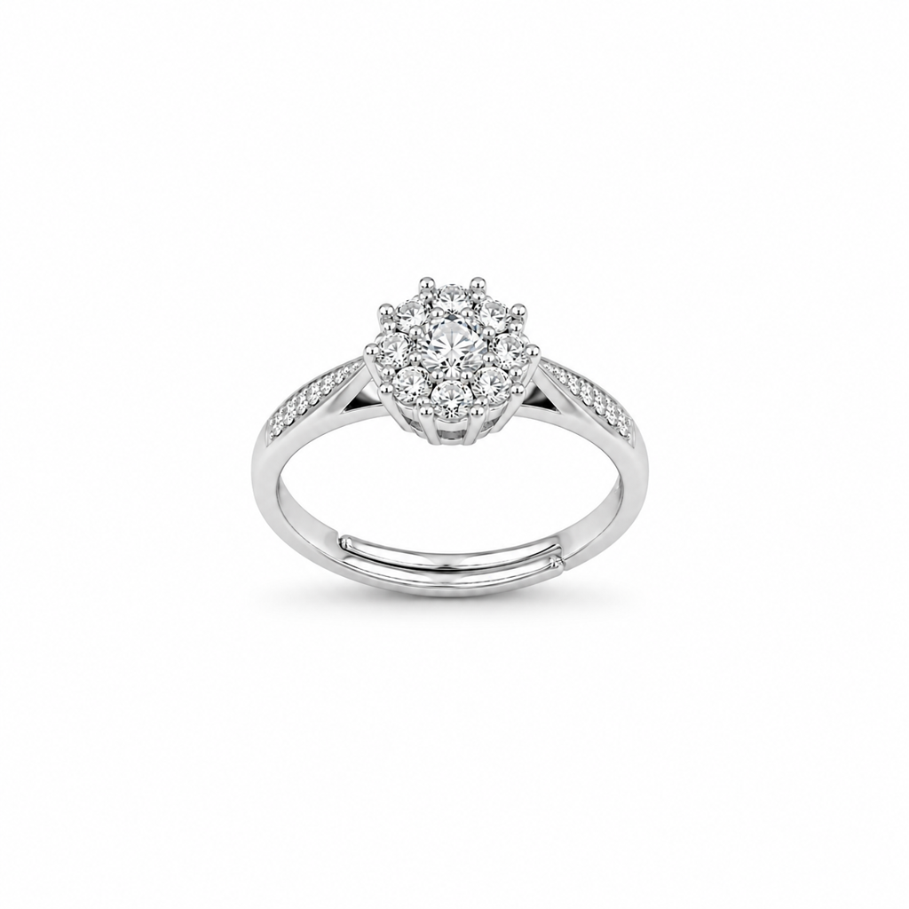 925 Silver Floral Cluster Adjustable Ring : LR23675