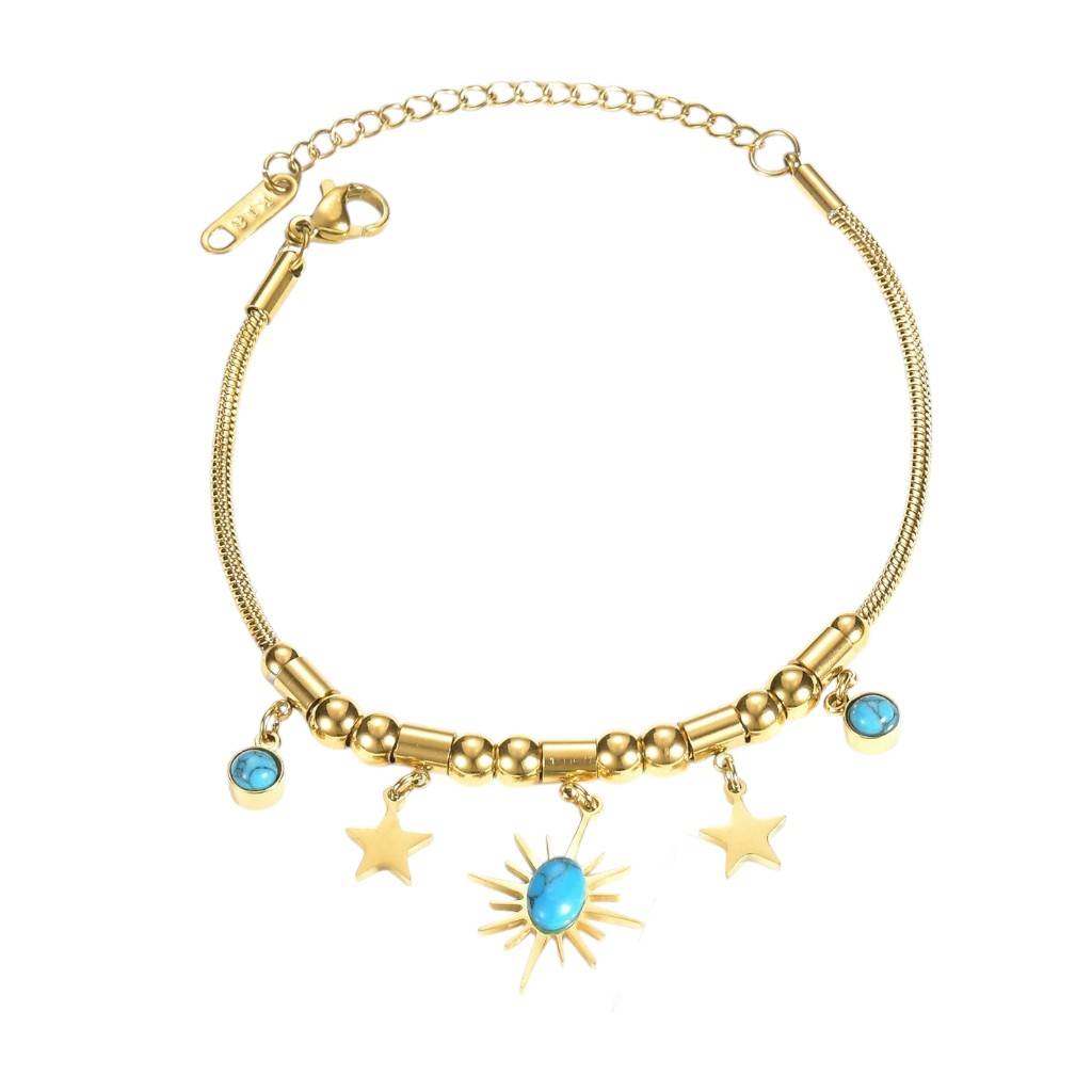 18K Gold Plated Anti-Tarnish Blue Star Drops Charm Bracelet : ATO0625B028GBL