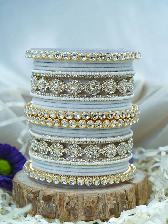 Traditional Velvet Bangles Set For Women : HB-28-24-WHITE