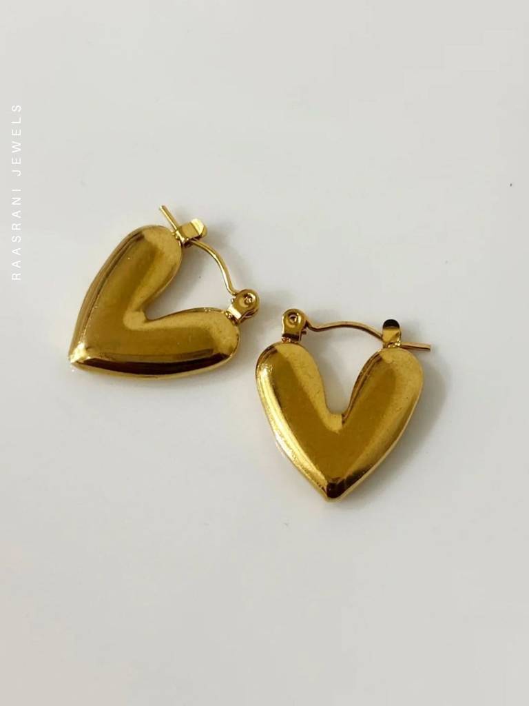 Gold Heart Hoop Earrings | 18K Gold Plated Everyday Hoops : ATE632GHH