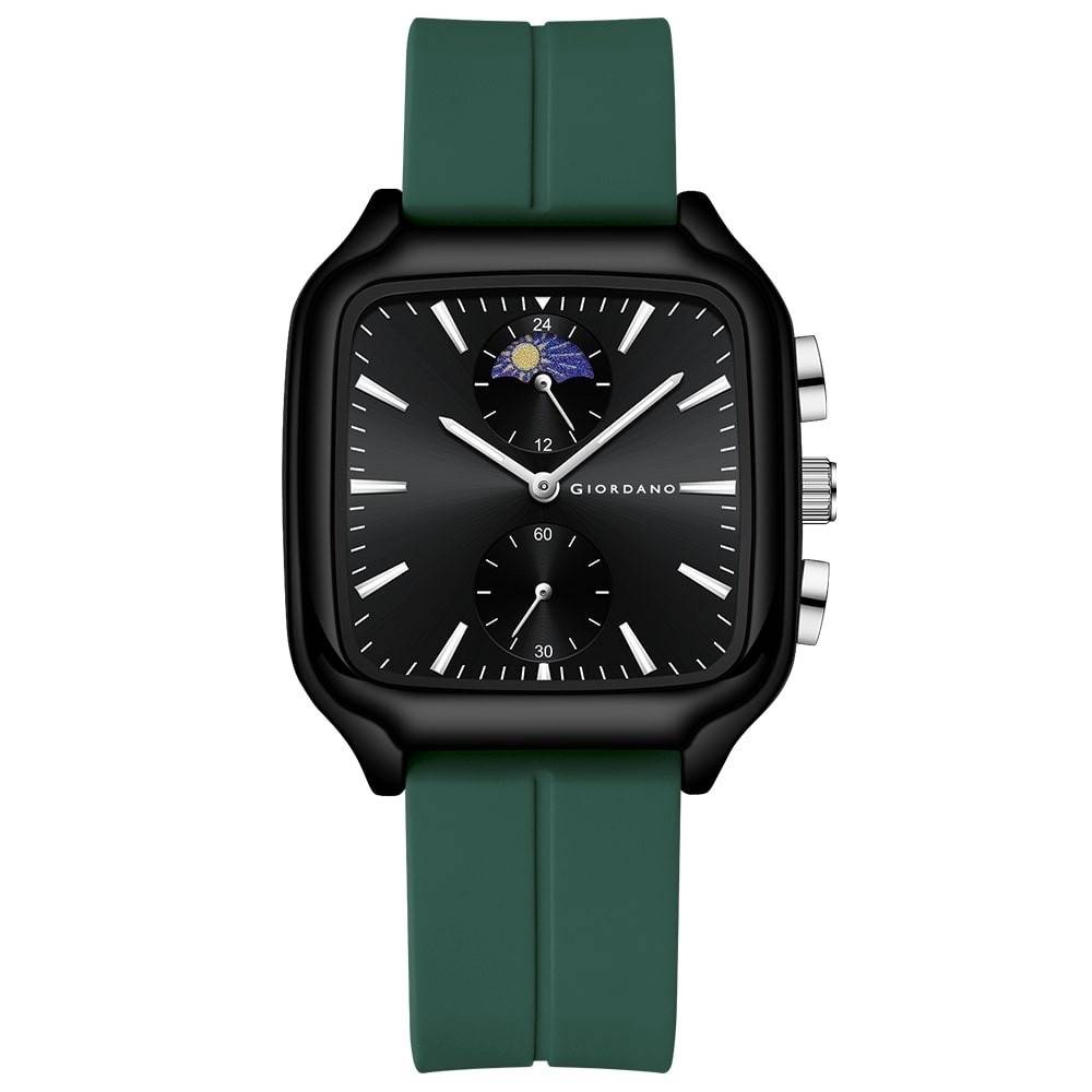 Giordano Premium Square Case Watch For Men | Moon Phase/24-Hour Indicator, Silicone Strap : GZ-50166-03