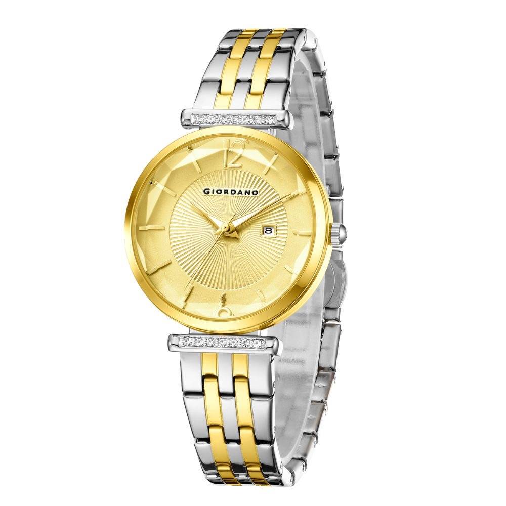 Giordano Exquisite Analog Watch For Women With Round Cut Glass Textured Dial, Stainless Steel Strap And Date Dis : GZ-60111-11