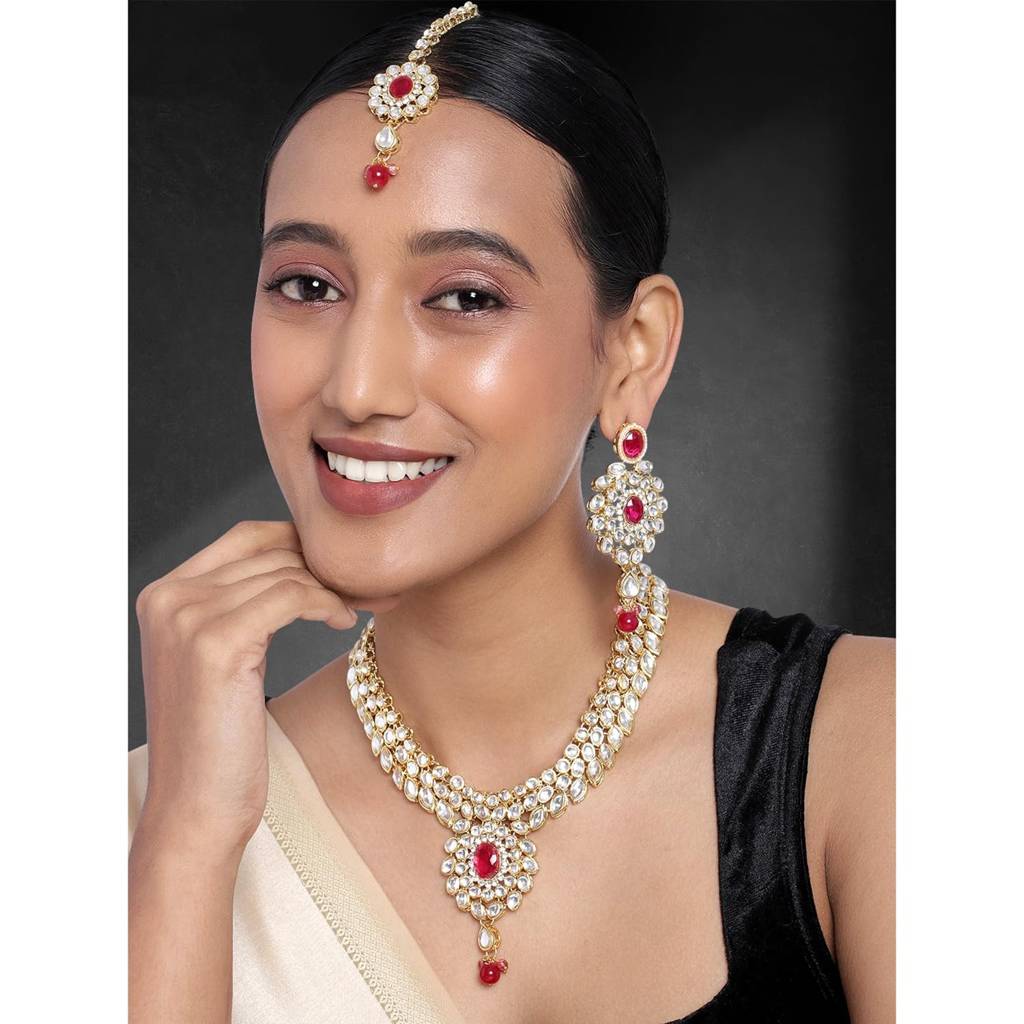 Peora Indian Traditional Gold Plated Kundan Blue Jewellery Set With Earrings Maang Tikka For Women Girls : PF37NIJ319RP