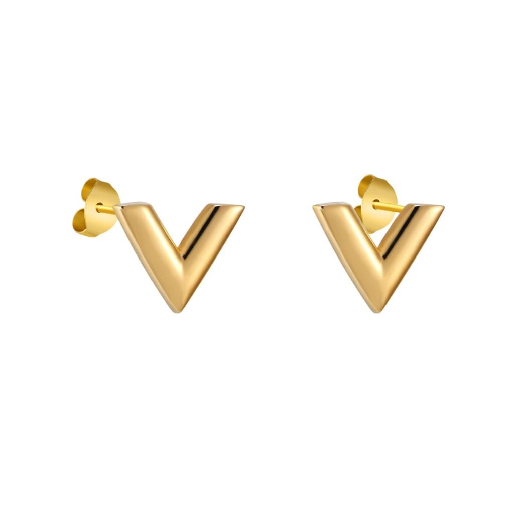 Modern V Initial Stud Earrings : ER_SS_VLetter_gld