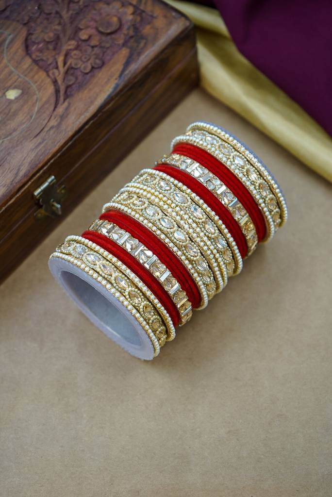 Premium Velvet Bangles Set – Wedding & Party Wear : HJ-28-24-RED