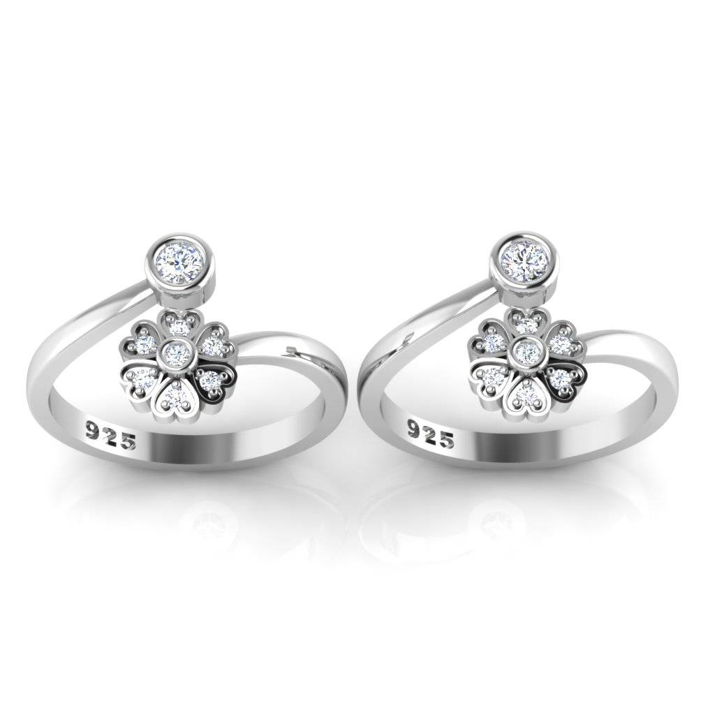 Iski Uski 925 Sterling Silver Flora Cz Toe Rings