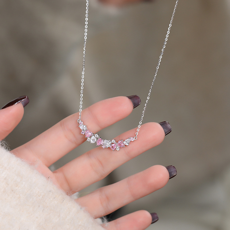 925 Sterling Silver Pink Stone Heart Princess Necklace For Women & Girls, 925 Stamp With Certificate Of Authentic : B0D541574L