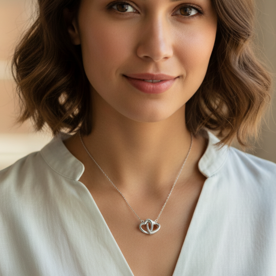 Duo Heart Necklace For Women | Romantic Double Heart Pendant Jewellery : 8145318419