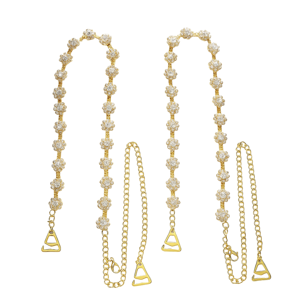 Decorative Rhinestone Bra Straps - Gold Crystal Floral Replacement Straps For Women - Adjustable Non : M4SK-FLW-STP-GOLD-1PAIR