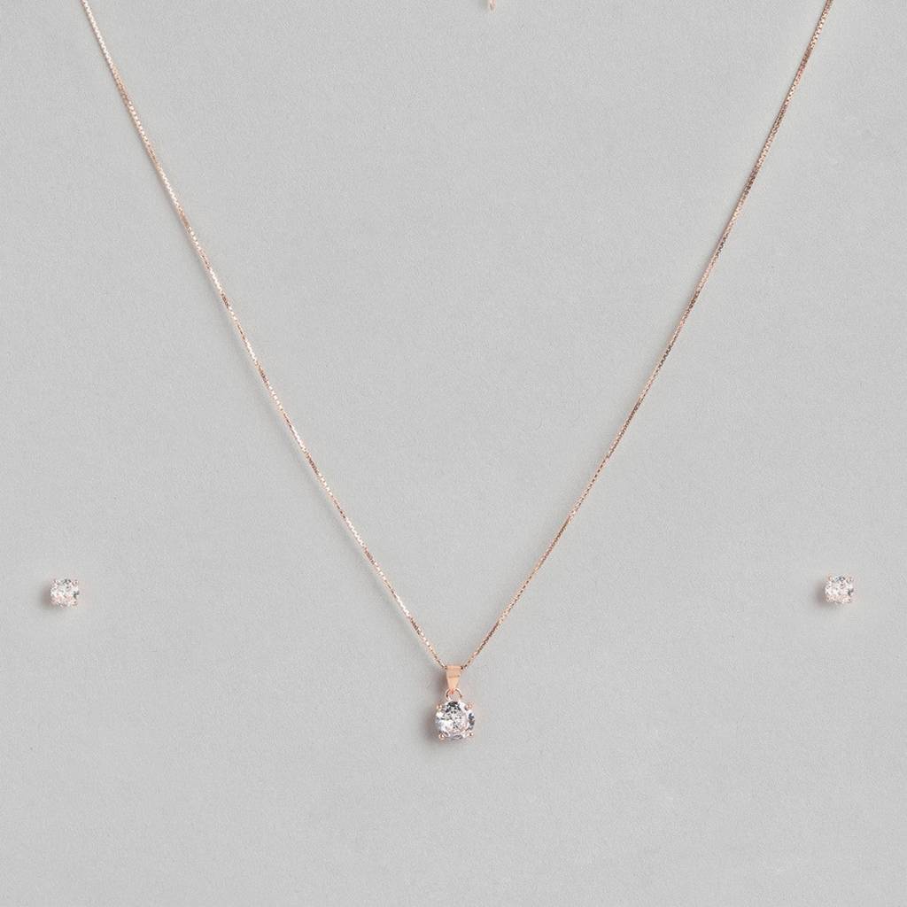 Sensational Solitaire 925 Silver Jewellery Set In Rose Gold : JS-70037-C
