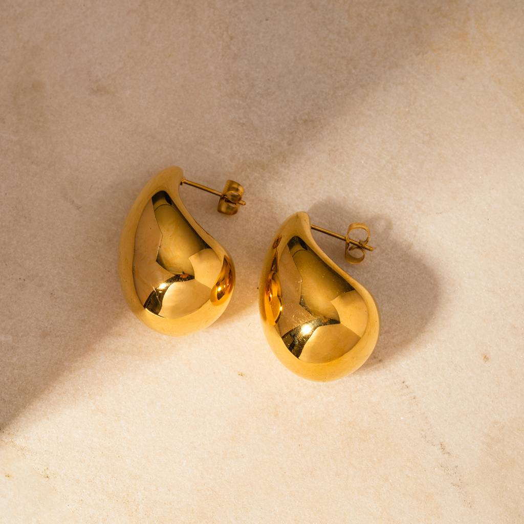 Glistening Teardrop Gold Hoops : GlisteningTeardropGoldHoops-JD-ER-HG-16