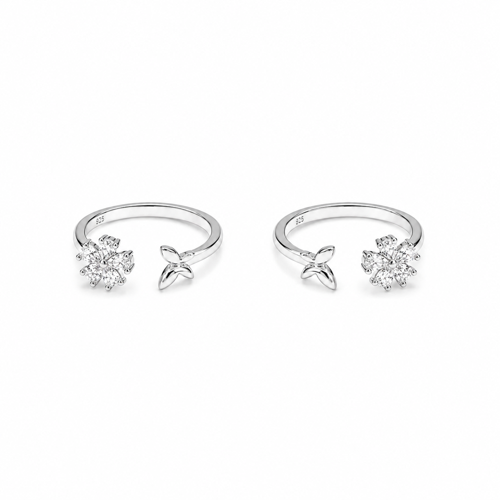 925 Silver Flower Petal Toe Ring : TR00395
