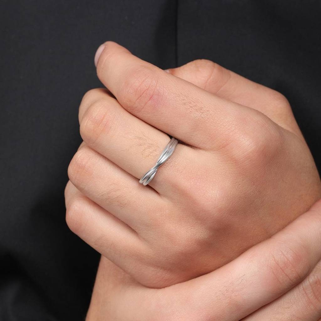 Crossover Rhodium Plated 925 Sterling Silver Ring For Him (Adjustable) : RNG-40113