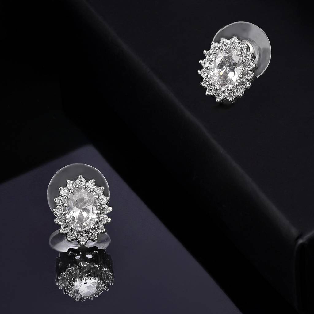 Estele Rhodium Plated Cz Twinkling Stud Earrings For Women