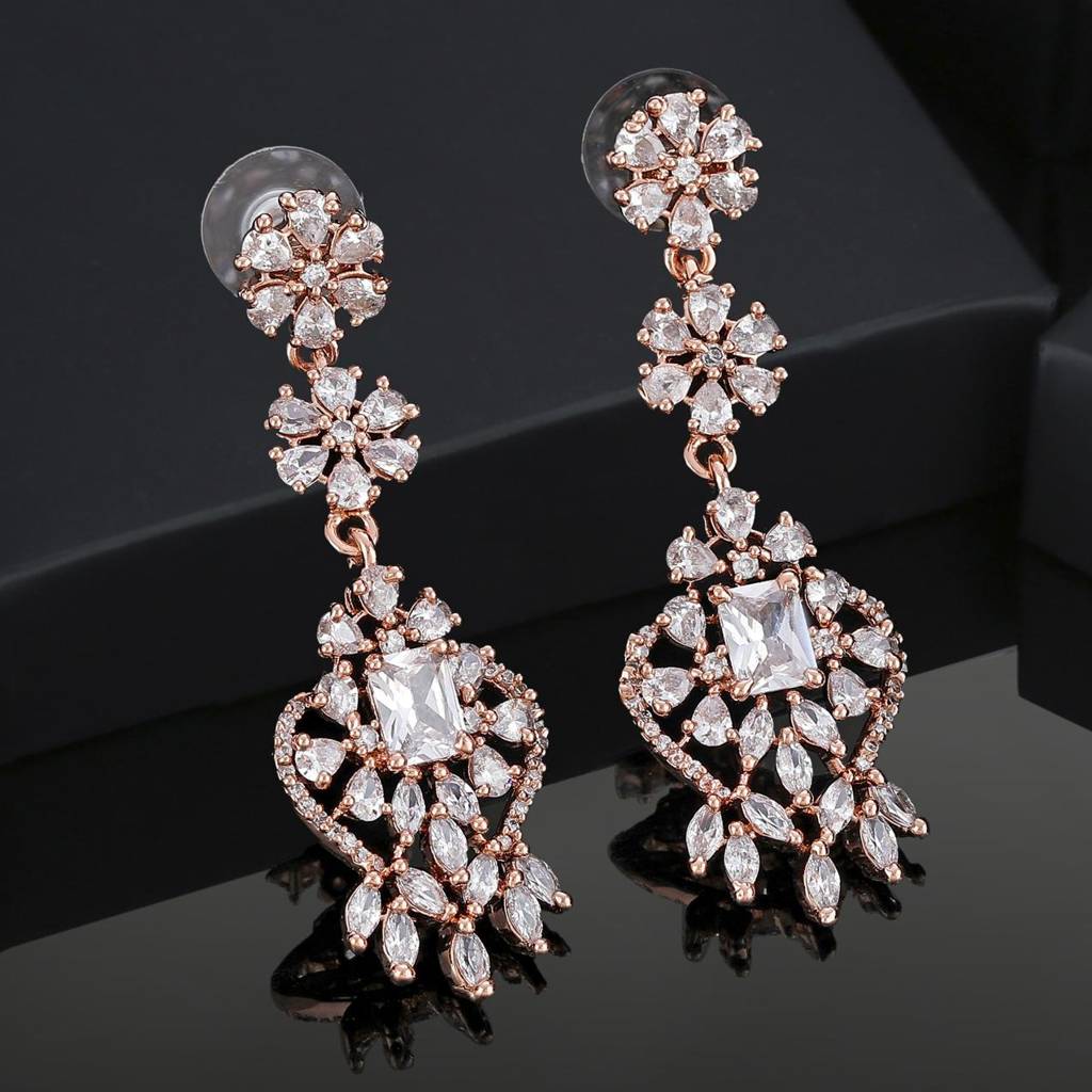 Estele Rose Gold Plated Cz Ravishing Drop Earrings For Women
