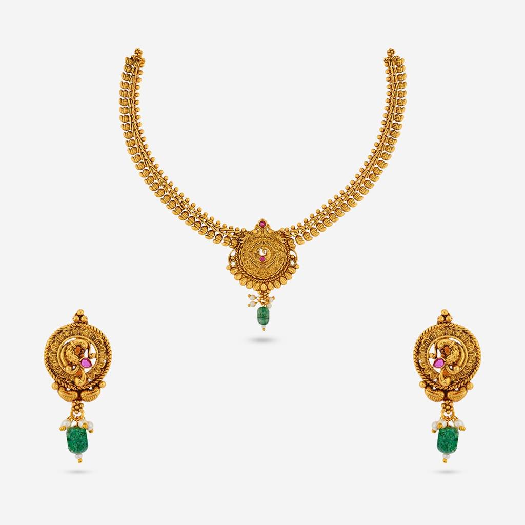 Ruby-Green Gold Plated - Festive Antique Necklace - 457666 : 457666