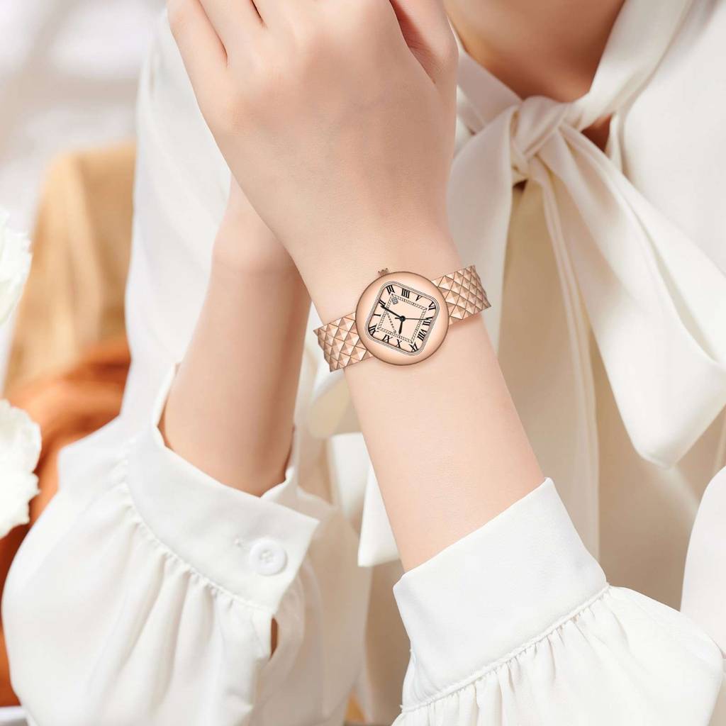 Giordano Elegant Analoge Watch For Women - Unique Rounded-Square Dial, Roman Numeral Dial, Date Display And Text : GZ-60121-11