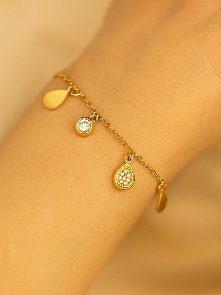 18K Gold Teardrop Charms Bracelet With Cz Stones | Lightweight & Elegant : ATCB550TCB