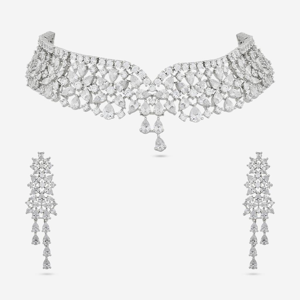 White Rhodium Plated - Party Wear Zircon Necklace - 456309 : 456309