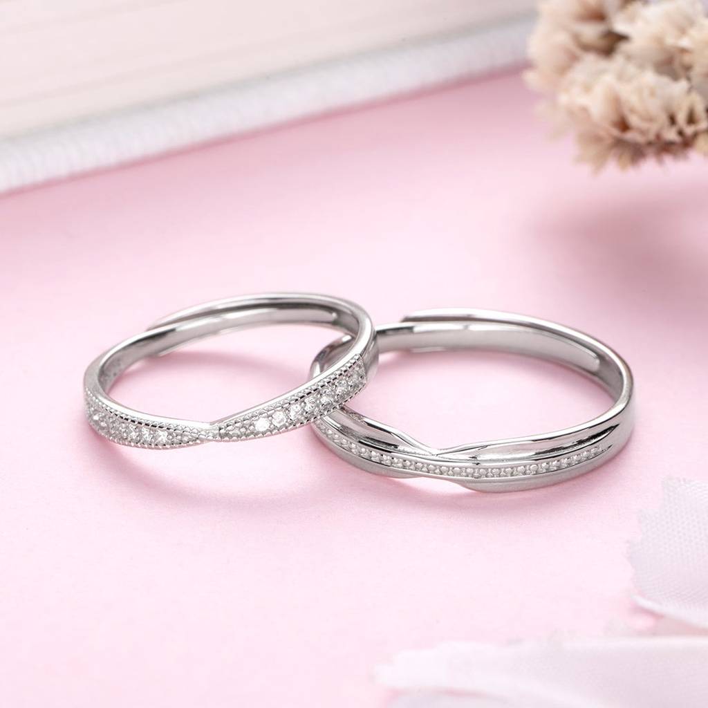 Plain Cz 925 Sterling Silver Couple Ring (Adjustable) : RNG-40012-CMB