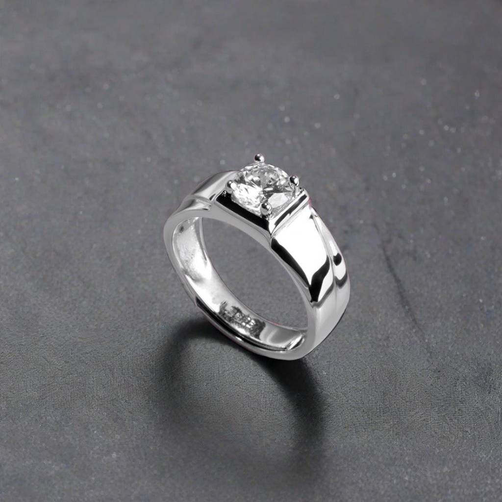 Cz Solitaire 925 Sterling Silver Ring For Him (Adjustable) : RNG-40066