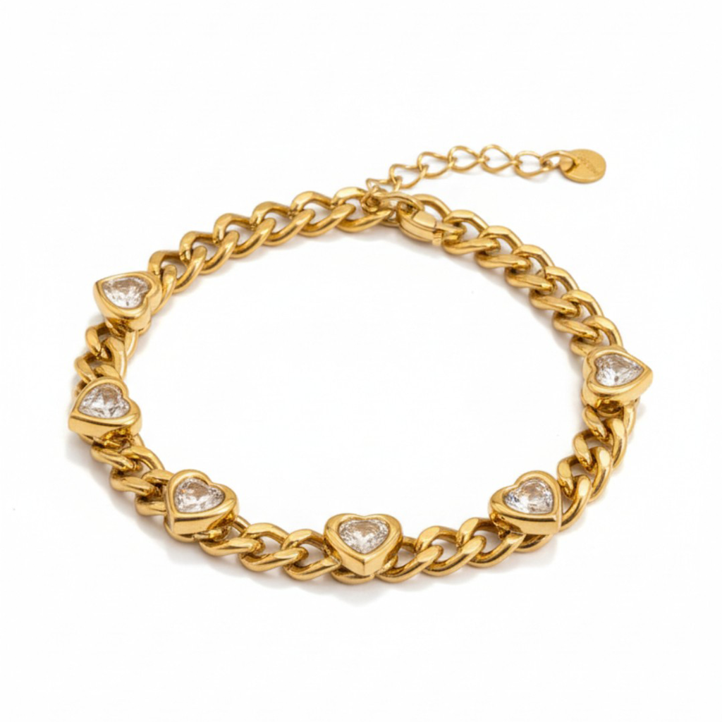 CAO JEWELLERY Heart Shape Zircon Chain Link Bracelet