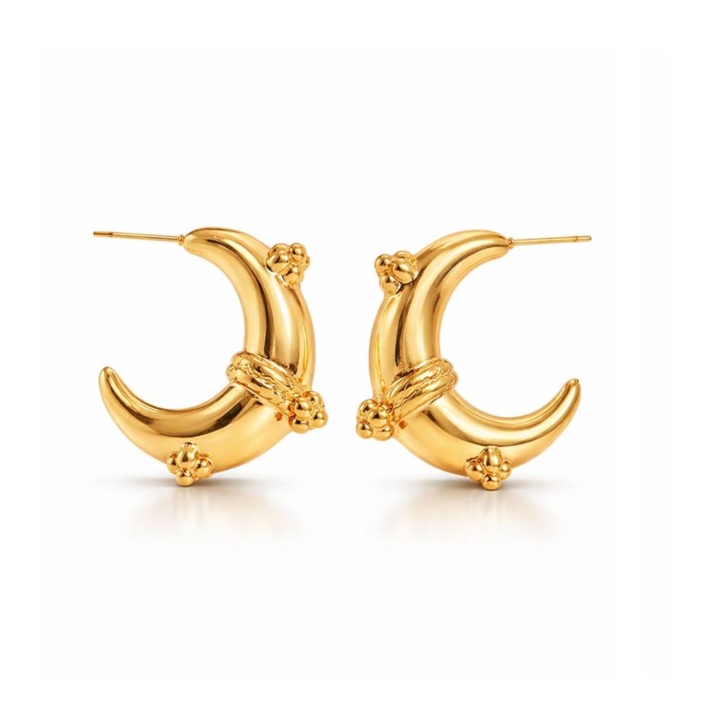 Gold-Toned Textured Statement Hoop Earrings- 18K Gold Plated : 100929