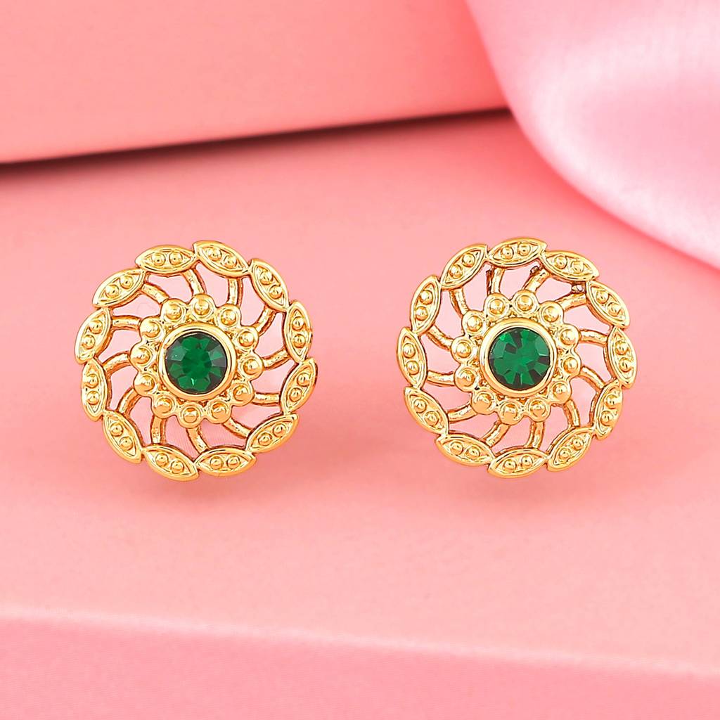 Estele Gold Plated Green Chakra Stud Earrings For Women : 575709ER