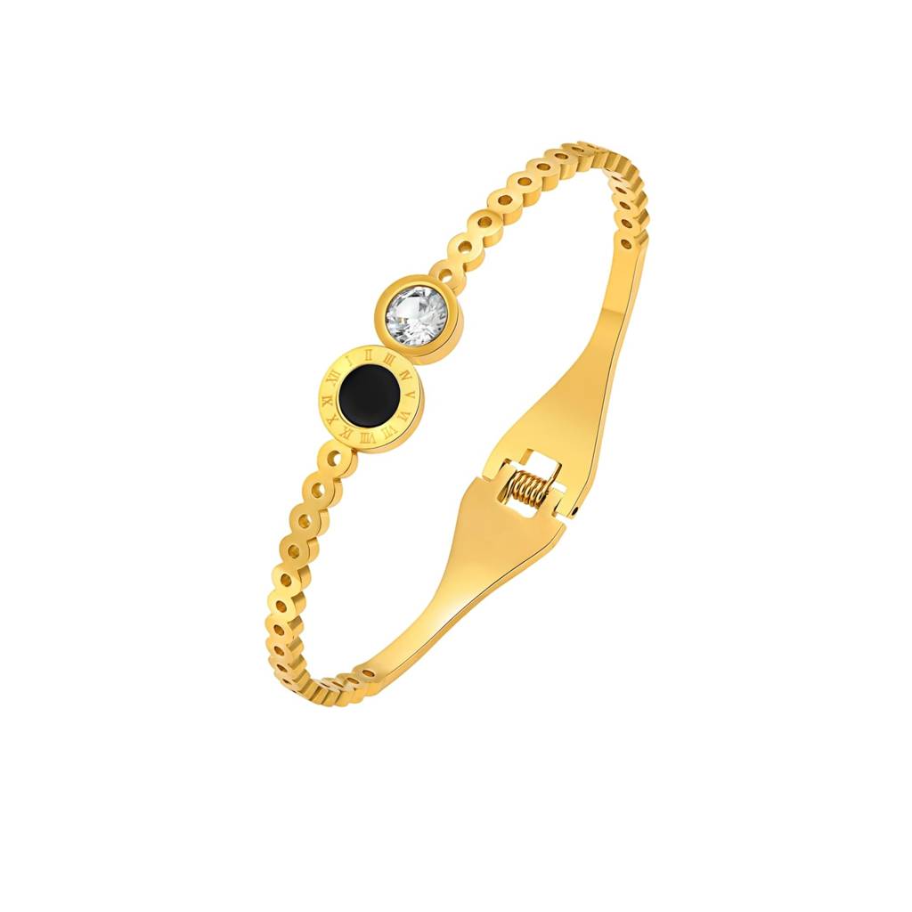 Diamond With Black Stone Openable Bracelet : BR_SS_CB01_gld