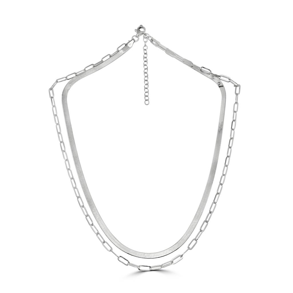 925 Silver Paperclip And Herringbone Necklace Set | : NL1056