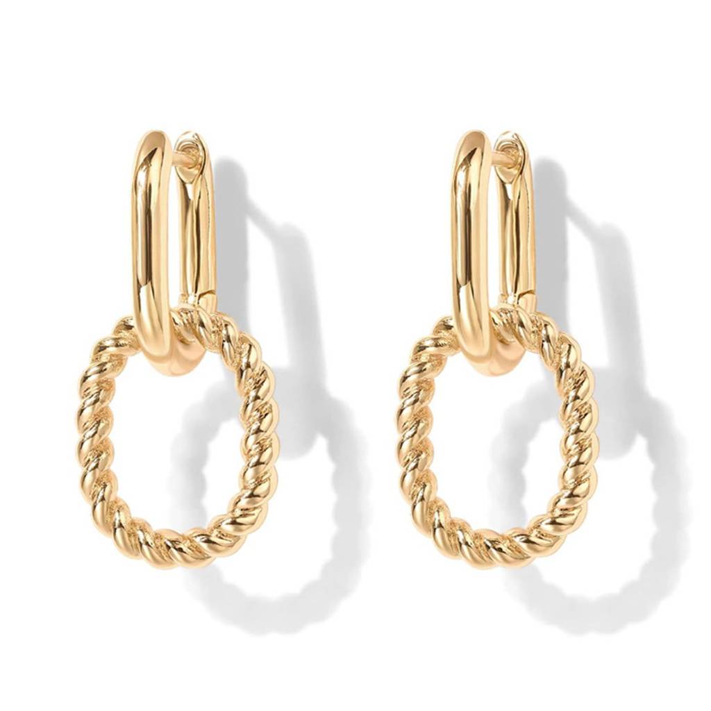 14K Gold Plated Twisted Drop Earrings | Lightweight Daily Wear Earrings : AXY1124E1002