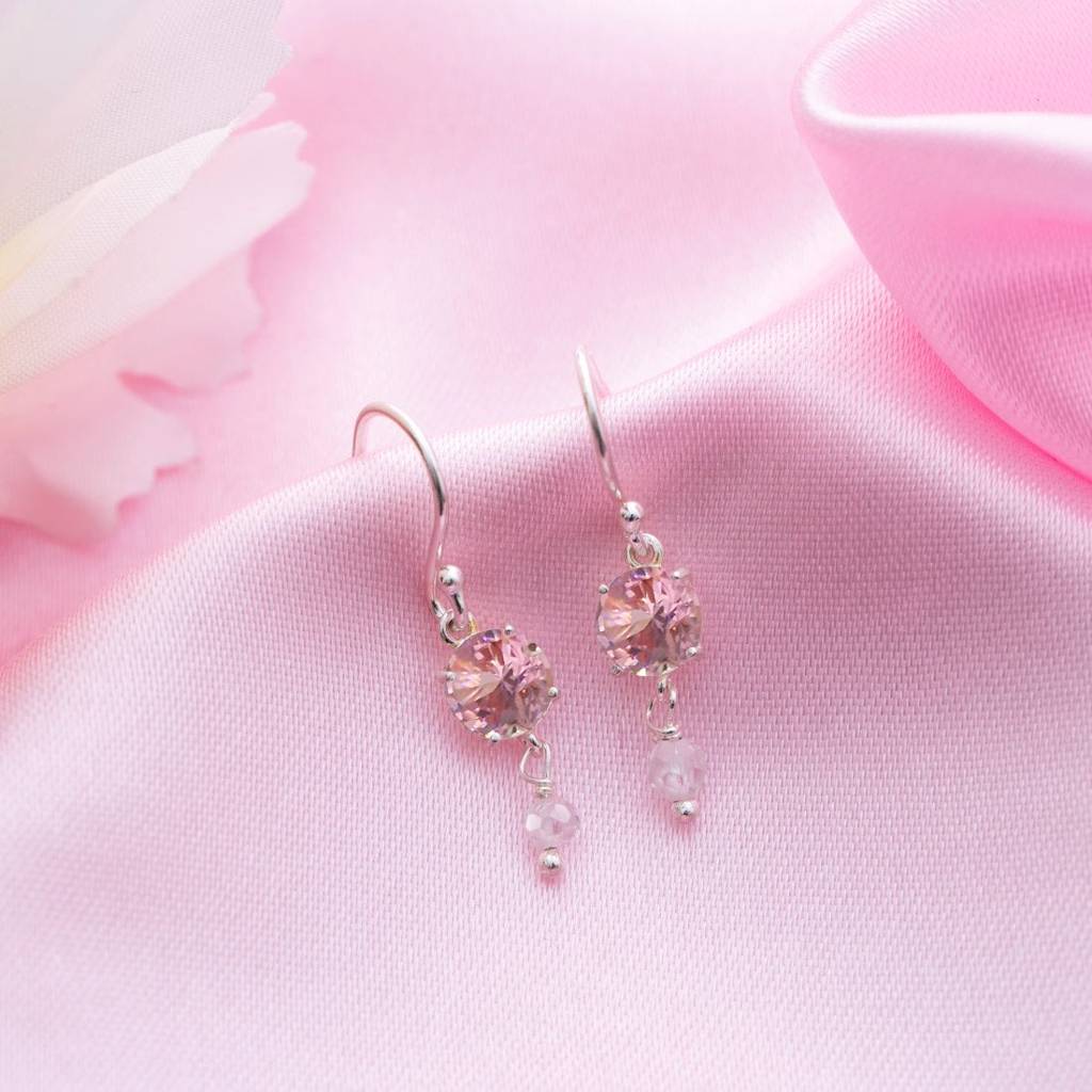 Blush Blossom Radiance Rhodium-Plated Cz 925 Sterling Silver Drop Earrings : EAR-20632-R