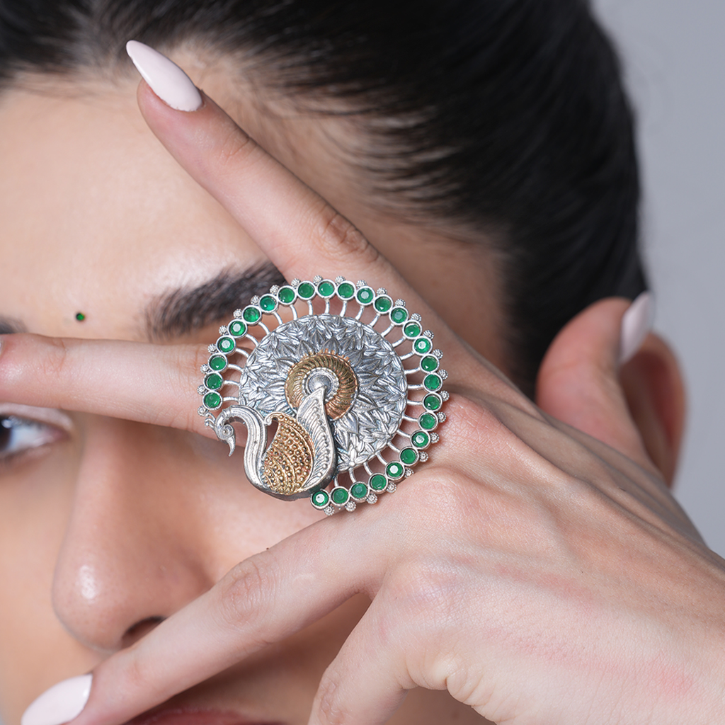 Silver Polish Peacock Ring : CAO0254RNG