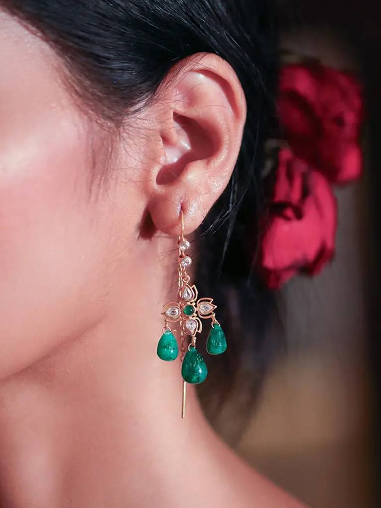 Silver 92.5 Green Sui Dhaga Earring : U080SG0012E1166