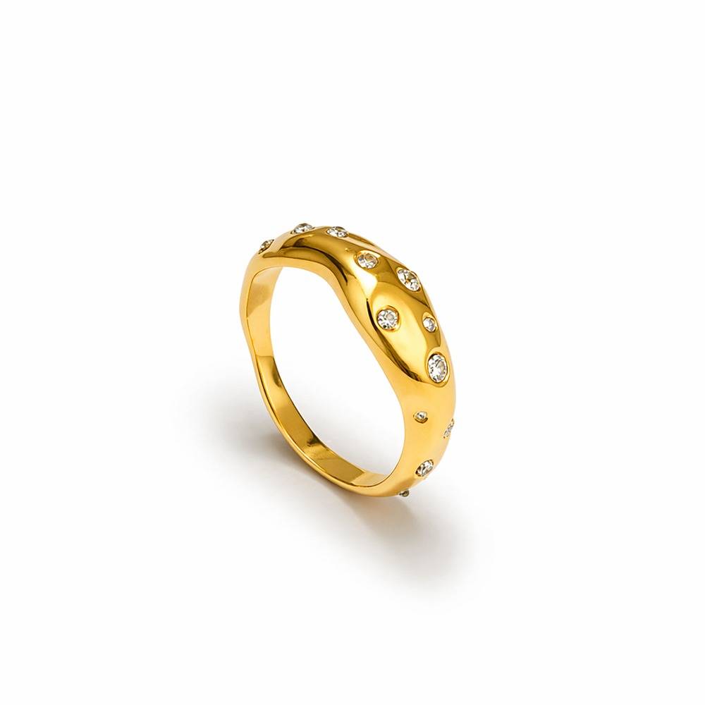 Gold-Plated Crystal Studded Dome Band Ring : 1010831