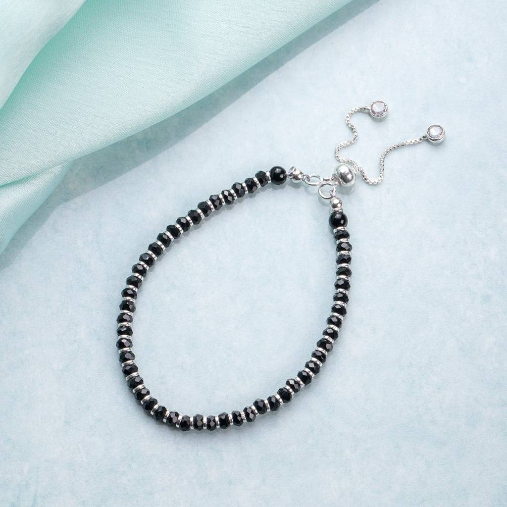 Classy Black Beaded 925 Sterling Silver Bracelet : BR-80124