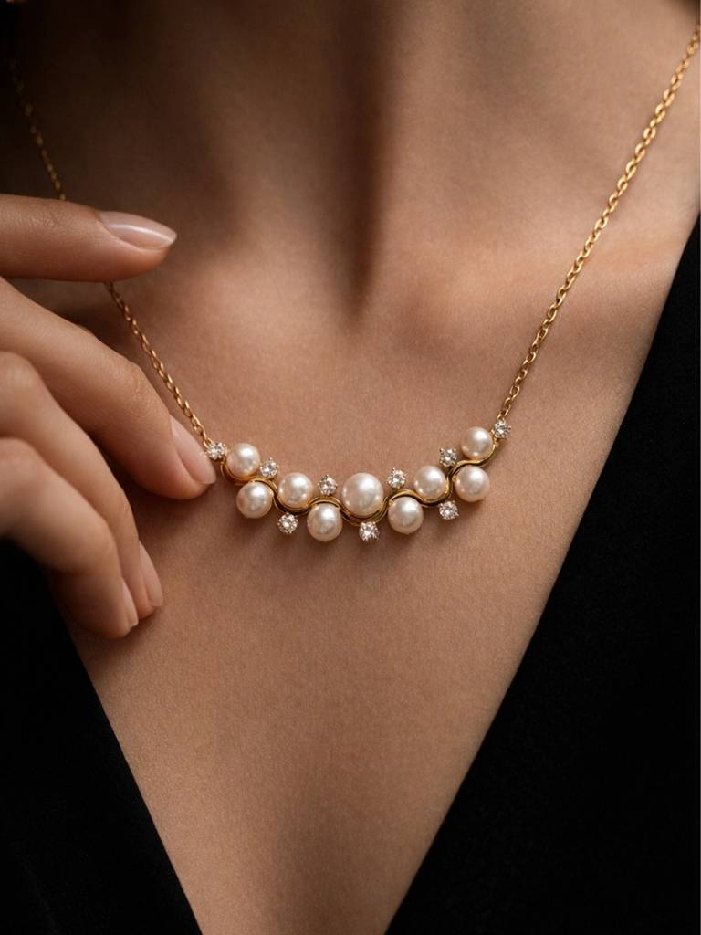 Elara Pearl & Ad Gold Necklace | Anti Tarnish Everyday Wear : S925C737PSC