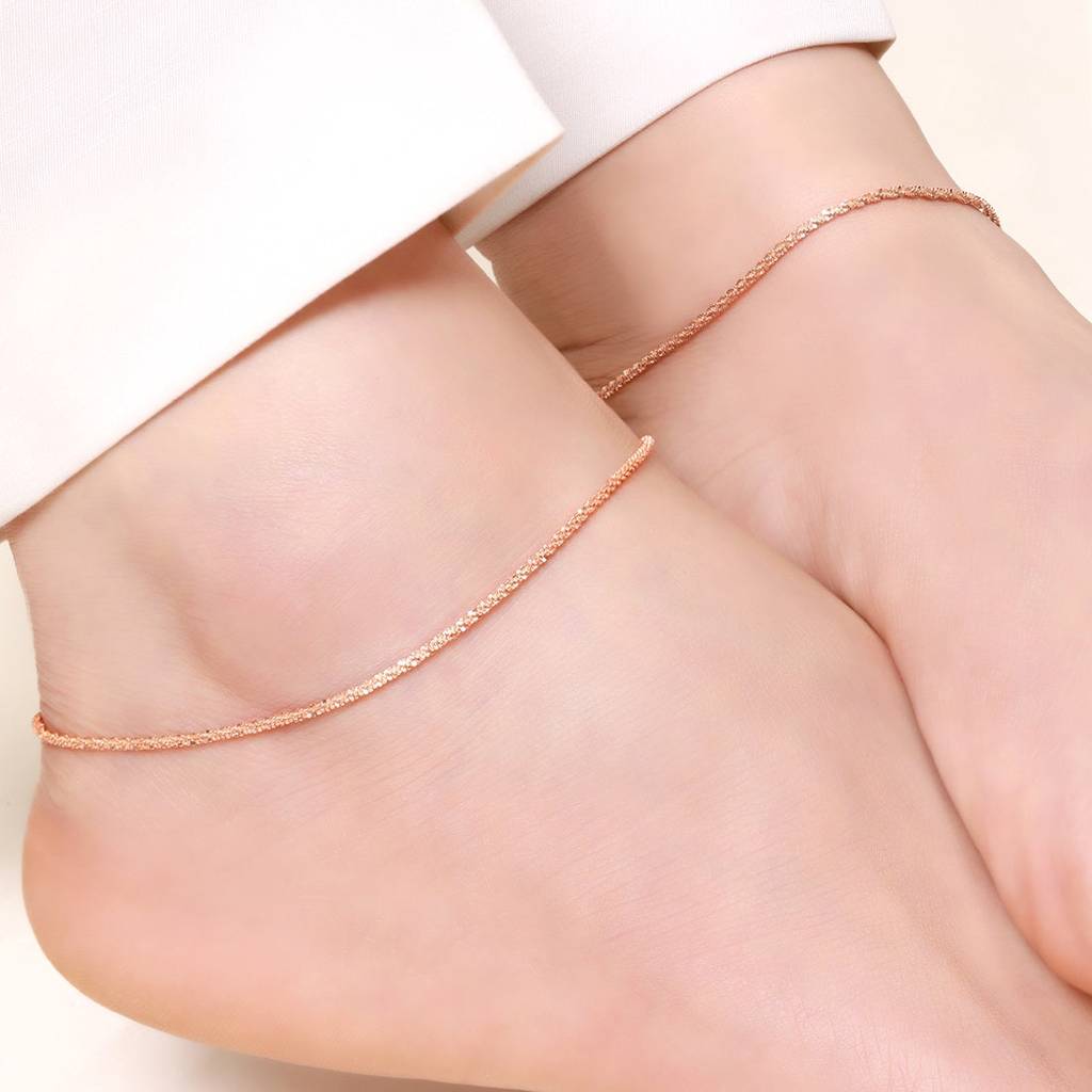 Sparkling Rose Gold Plated 925 Sterling Silver Chain Anklets : ANK-60151-PAIR