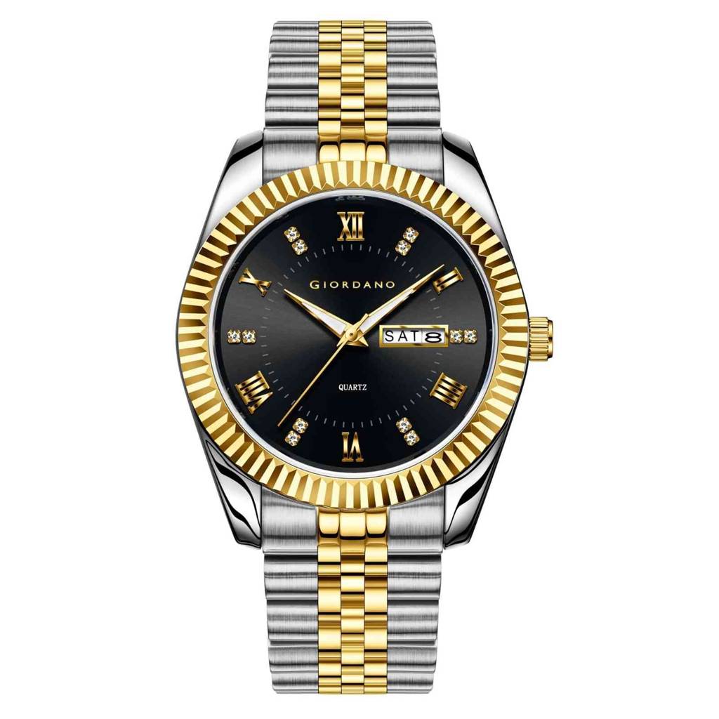 Giordano Analog Watch For Men - Dual-Tone Stainless Steel Strap, Crystal Indices And Fluted Bezel : GZ-50173-11