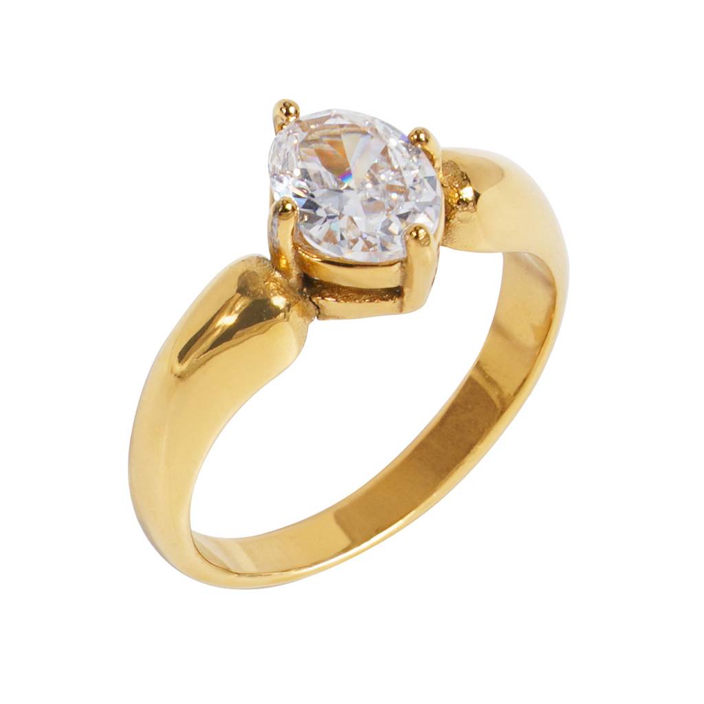 18K Gold Plated Waterproof Antitarnish Oval Zircon Ring : AMG0624R7821WH