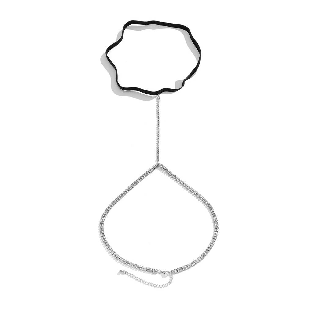 Silver Plated Thigh Chain With Rhinestones : ASX1224BJ191S