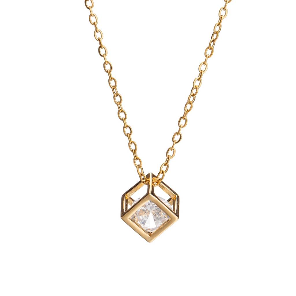 Diamond Cube Pendant Necklace : NC_SS_CubeDimnd_gld