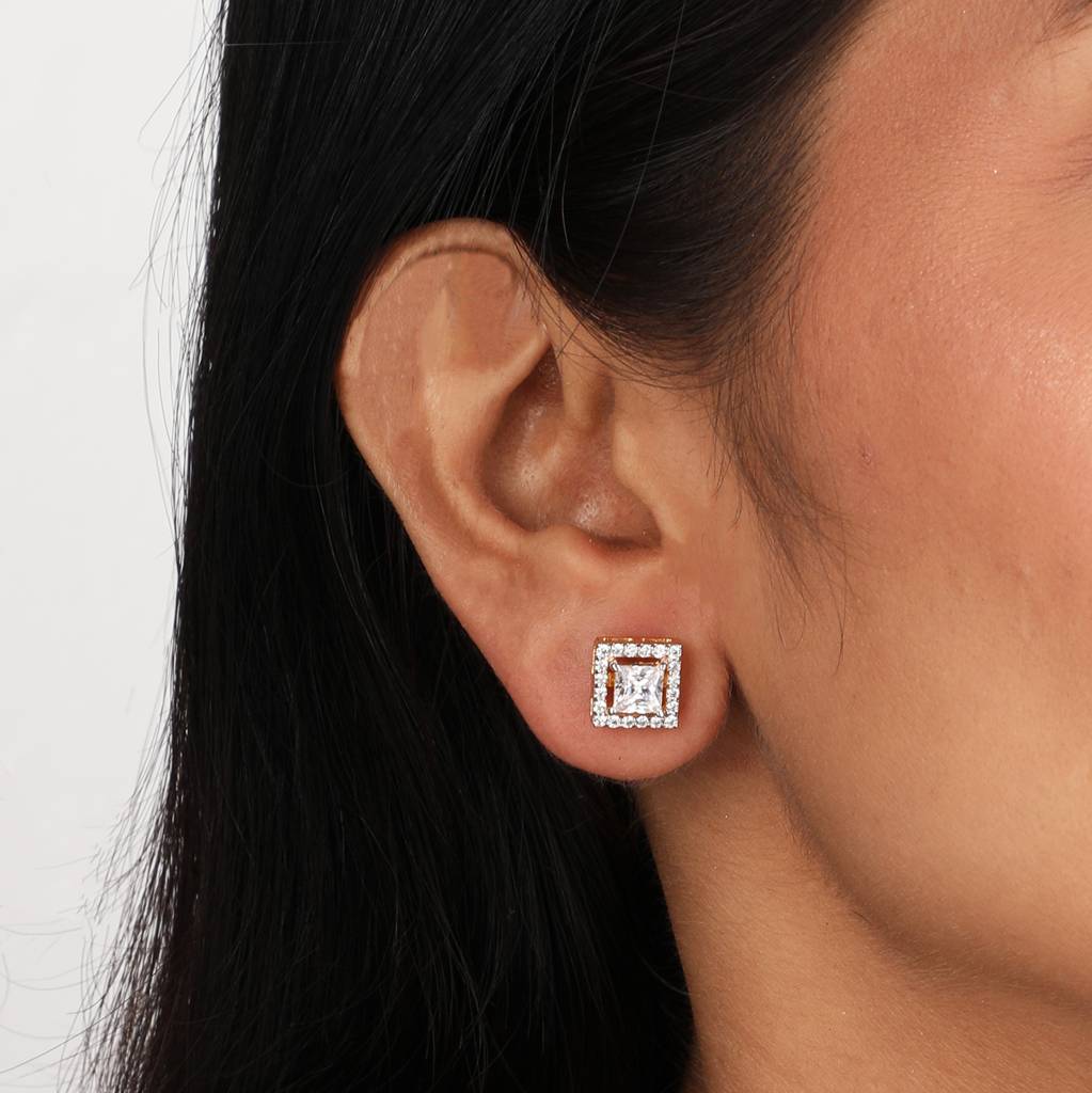 Halo Square Solitaire Earrings : CS29G